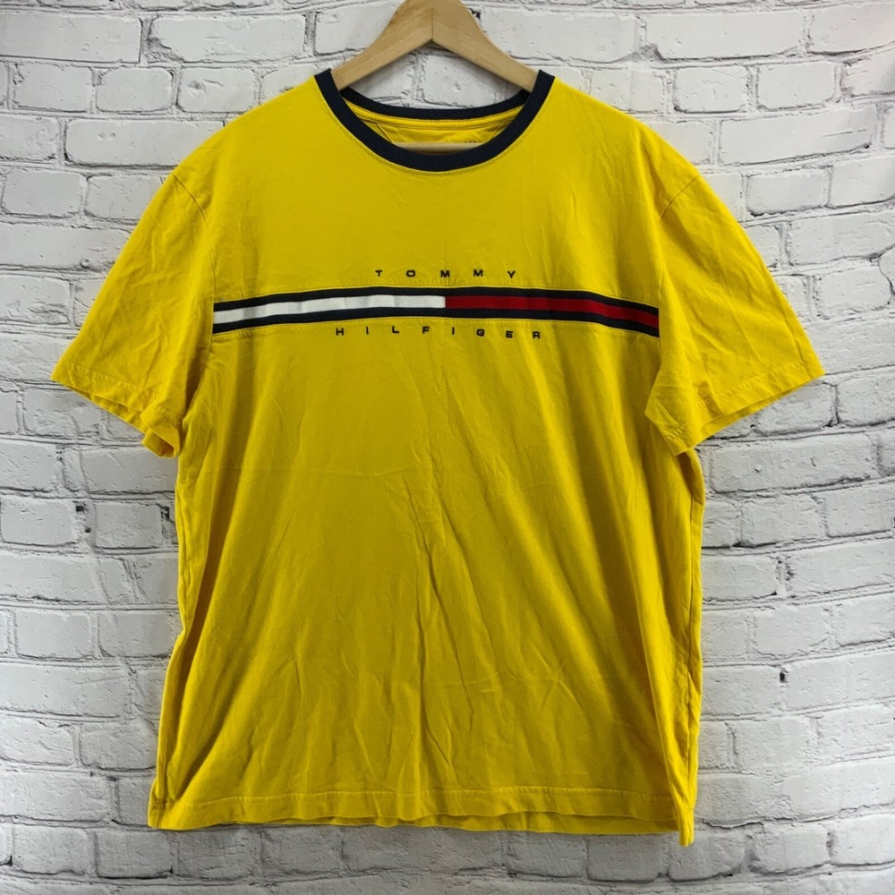 Tommy Hilfiger Yellow Shirt Short Sleeve Mens Sz XL Chest Logo‎